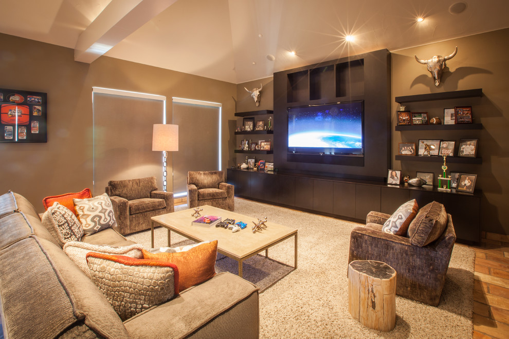 Inspiration for a mid-sized eclectic home theater remodel in Dallas
