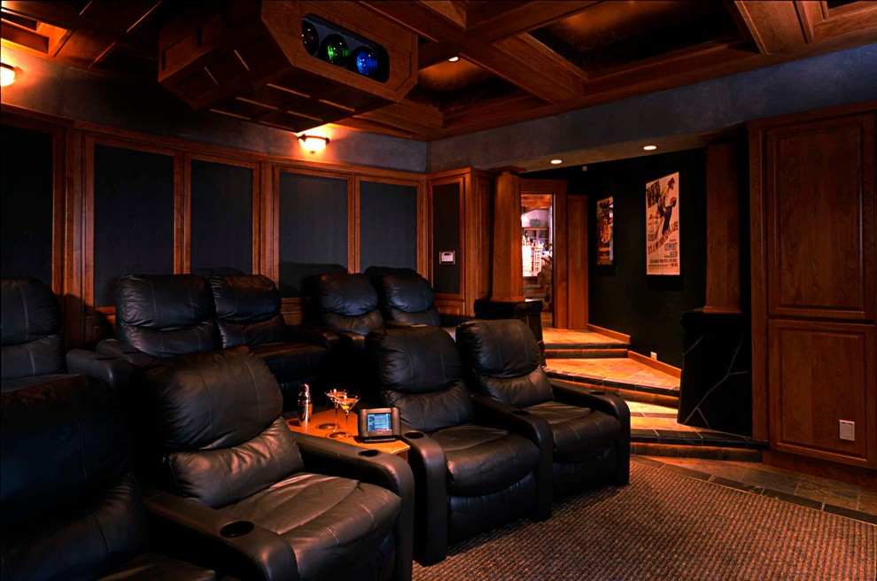Design ideas for a traditional home cinema in Portland.