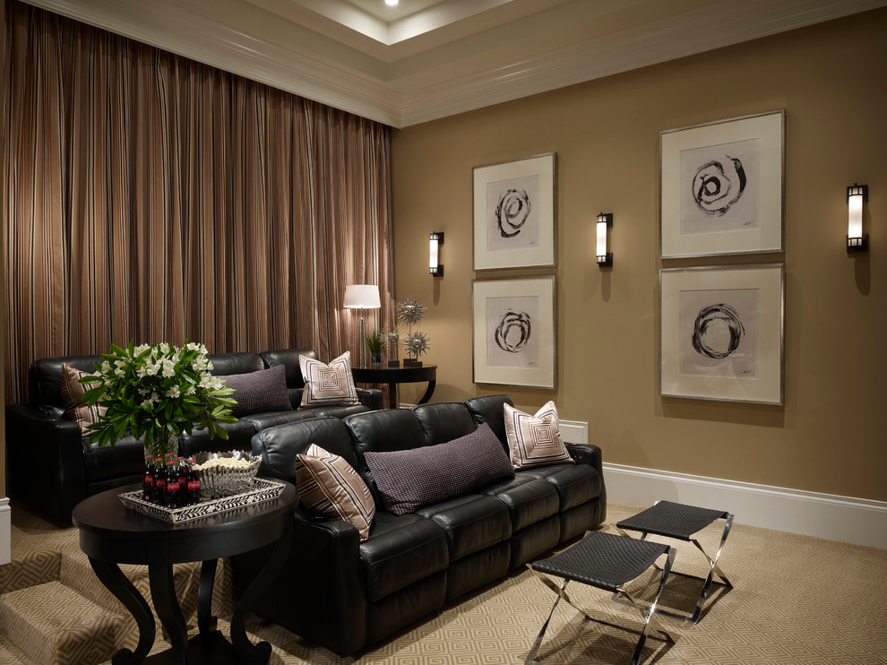 Example of a transitional home theater design in Miami