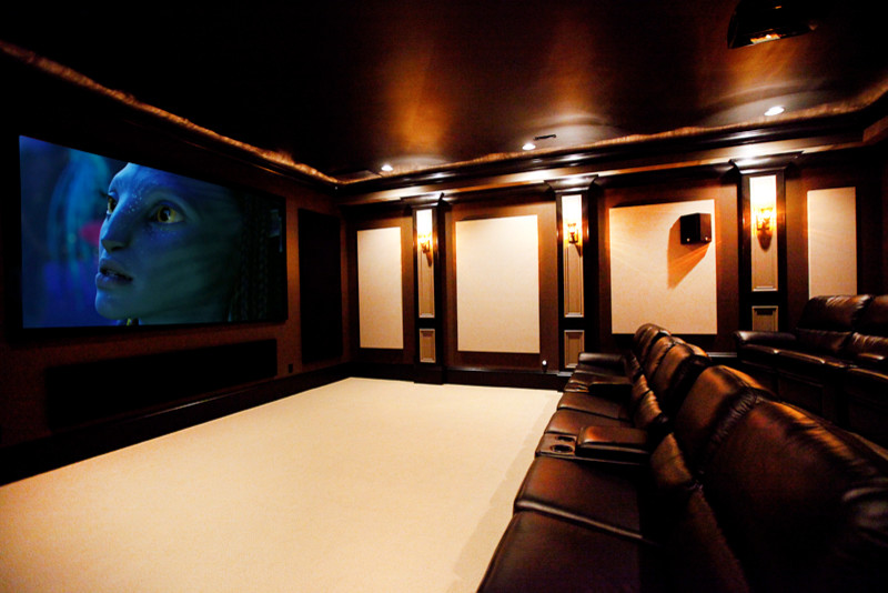 Inspiration for a traditional home cinema in Charlotte.