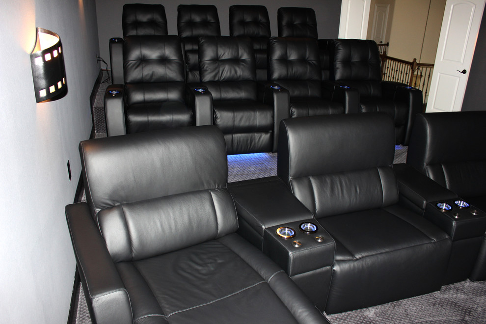 Photo of a large classic home cinema in Dallas.