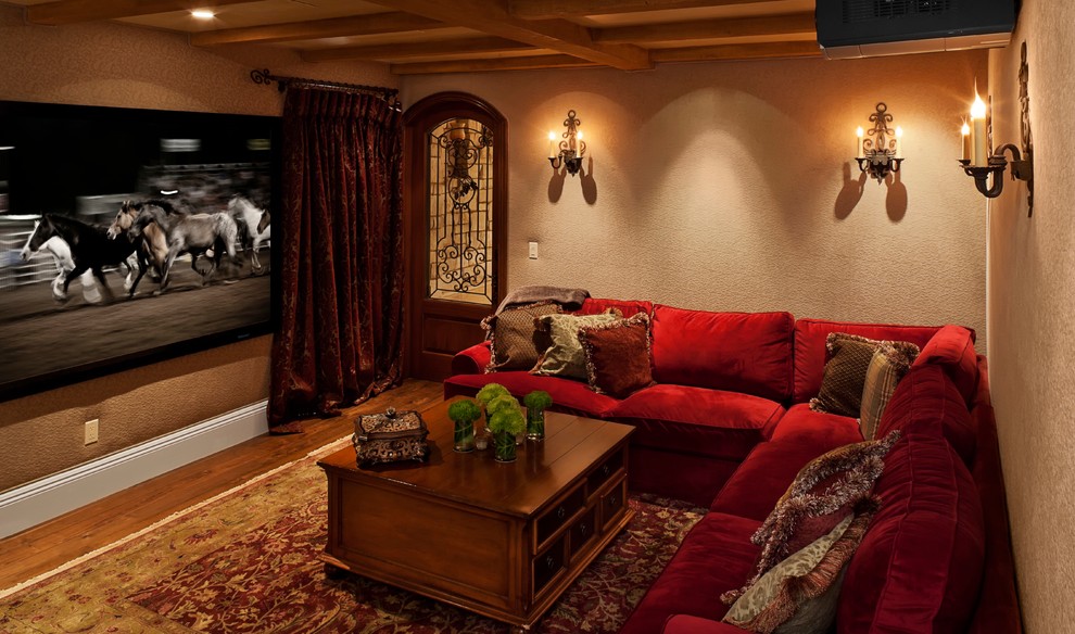 Inspiration for a mediterranean home theater remodel in Los Angeles