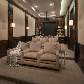 75 Most Popular 75 Beautiful Home Theatre with Beige Walls and