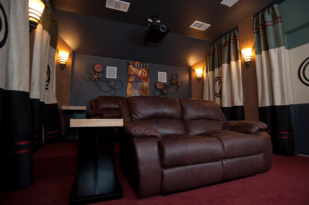 This is an example of an eclectic home cinema in Austin.