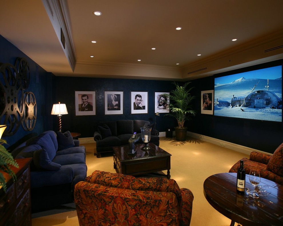 Inspiration for an eclectic home cinema in Toronto.