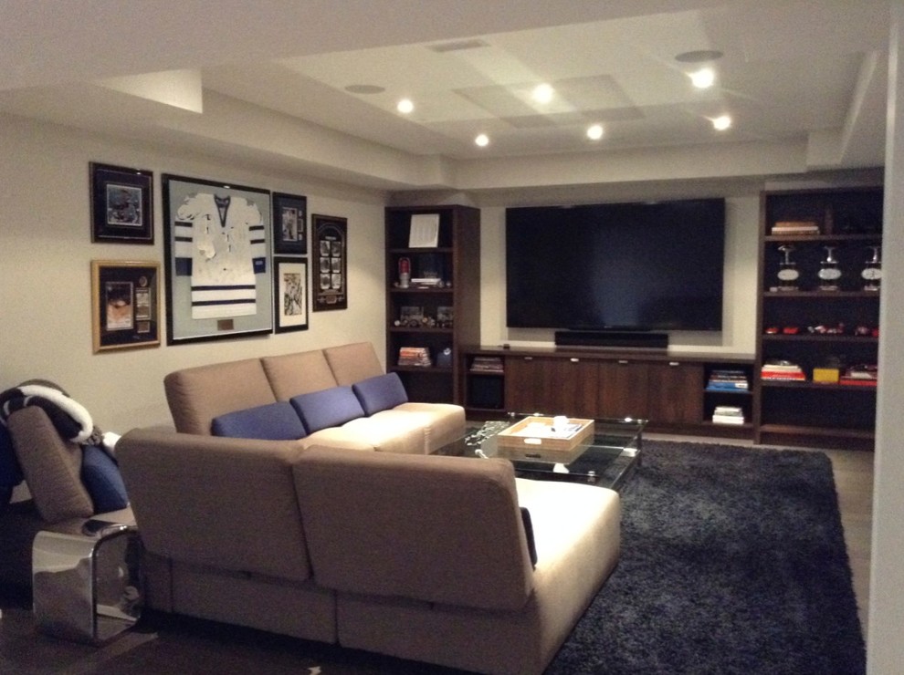Inspiration for a contemporary home theater remodel in Toronto