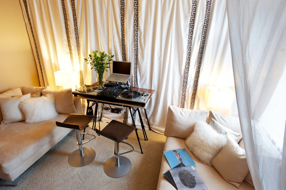 Example of a transitional home theater design in New Orleans