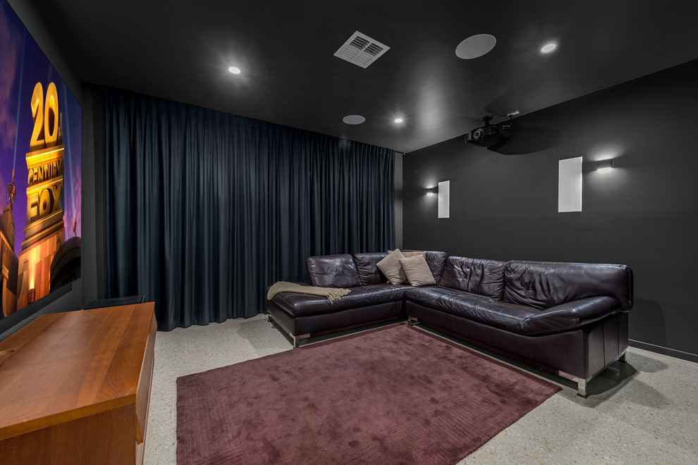 Design ideas for a contemporary home cinema in Brisbane.