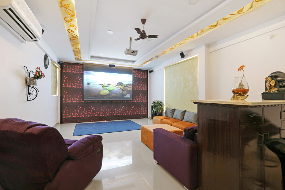 This is an example of a world-inspired home cinema in Hyderabad.