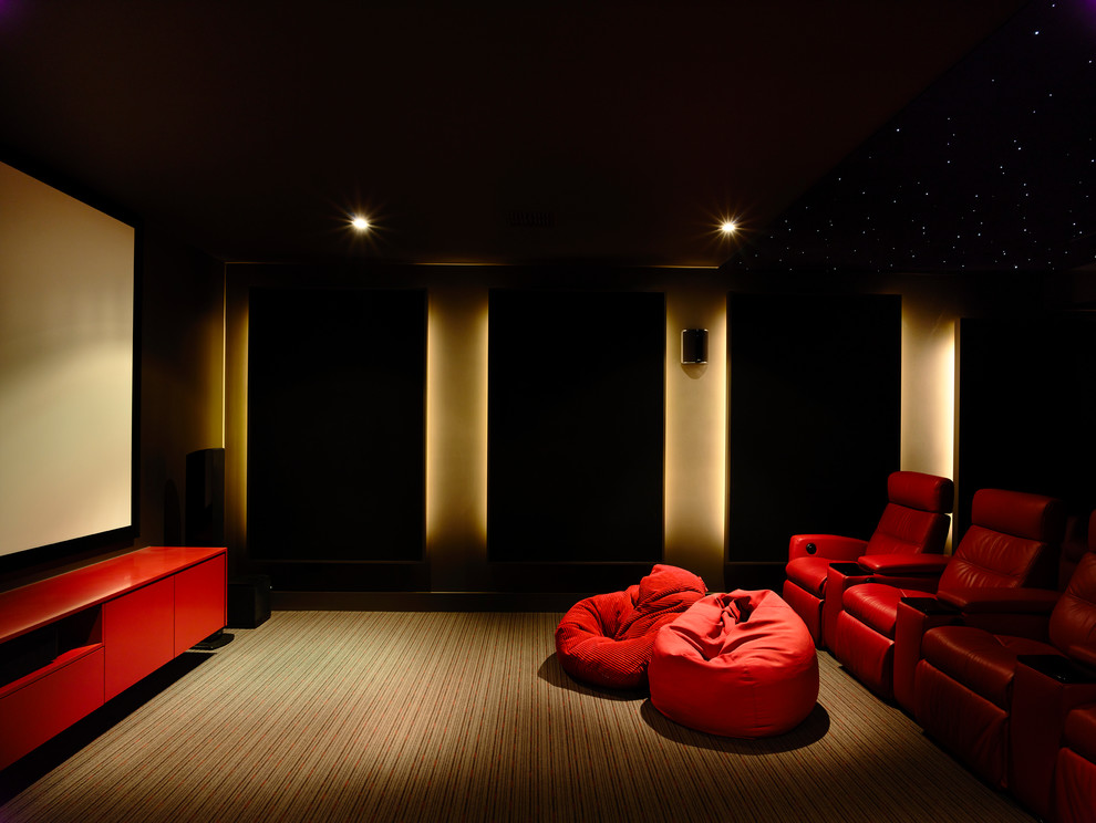 Photo of a modern home cinema in Melbourne.