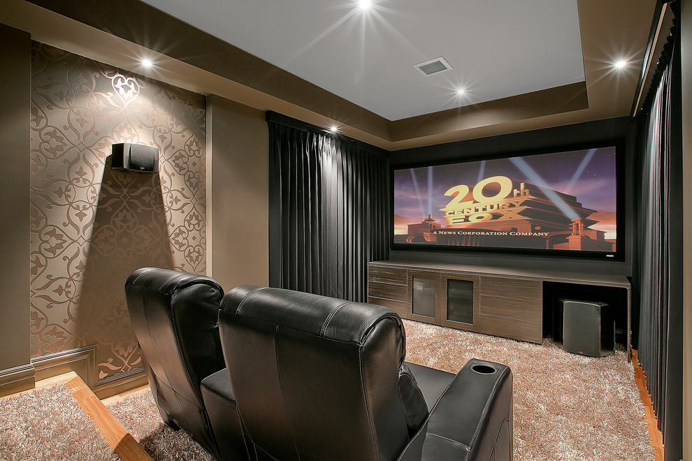Design ideas for a traditional home cinema in Melbourne.