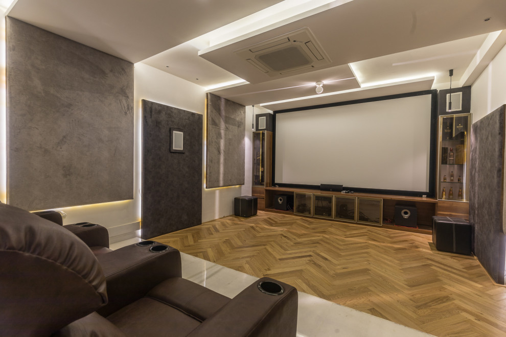 This is an example of a world-inspired home cinema in Hyderabad.