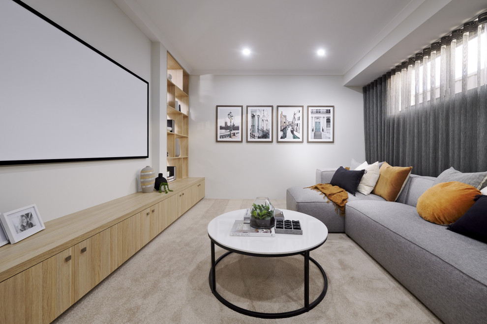Design ideas for a contemporary home cinema in Perth.