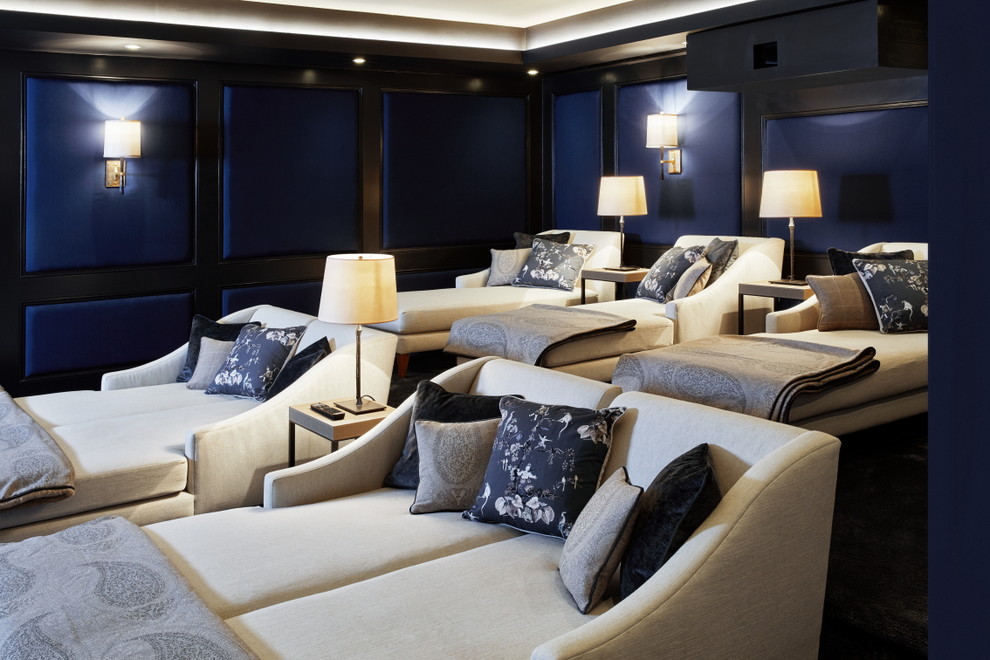 Home theater - transitional home theater idea in Brisbane