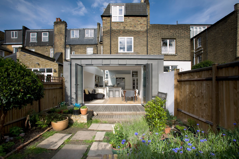 This is an example of a contemporary brick extension in London with three floors.
