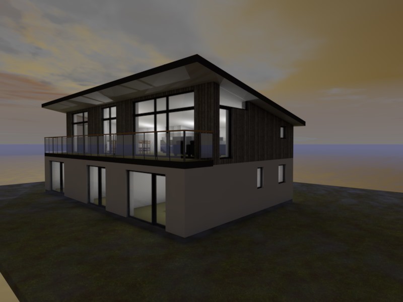 Photo of a medium sized contemporary two floor detached house in Other with wood cladding and a metal roof.