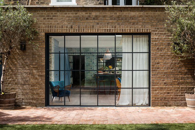 Slimline Aluminium Sliding Doors With Glazing Bars For Crittal Effect Victorian House Exterior London By Perla Windows Ltd Houzz Uk Slimline Aluminium Sliding Doors With, Slimline Patio Doors Aluminium