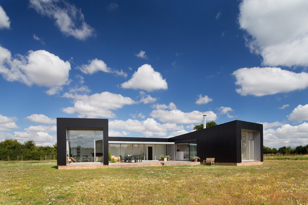 Idées déco pour une façade de maison noire contemporaine de plain-pied.