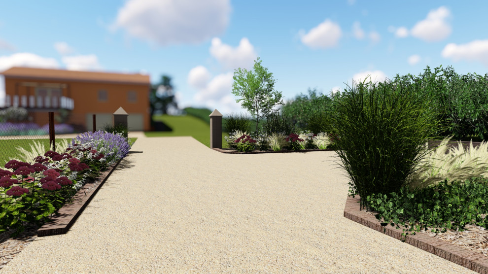 Immagine di un privacy in giardino minimalista esposto in pieno sole di medie dimensioni in primavera con un pendio, una collina o una riva e pedane