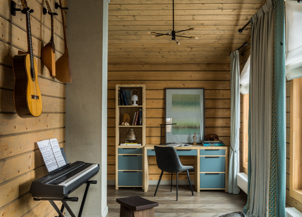 Inspiration for a rustic home office remodel in Moscow