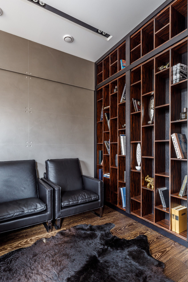 Свежая идея для дизайна: кабинет в современном стиле с серыми стенами - отличное фото интерьера