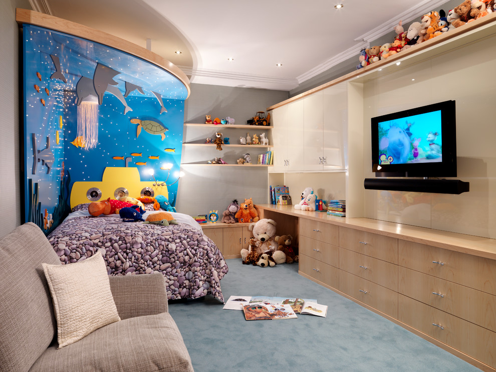 Kids' room - mid-sized contemporary carpeted kids' room idea in Cambridgeshire