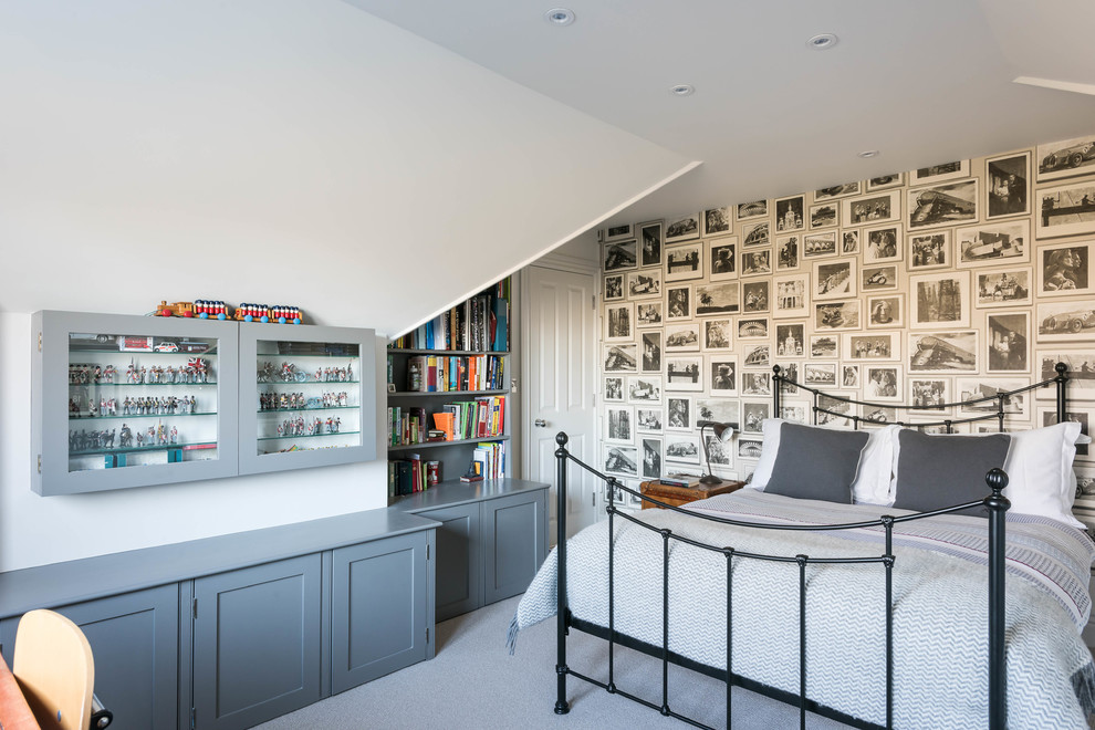 Design ideas for a large classic teen’s room for boys in London with white walls and ceramic flooring.