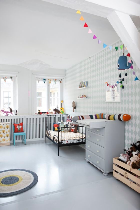 Toddler room - gender-neutral toddler room idea in Buckinghamshire with gray walls