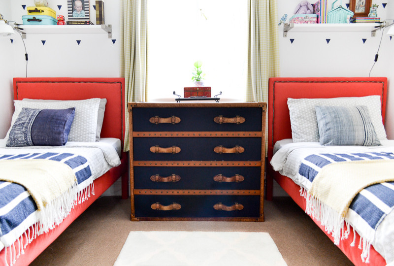 Inspiration for a small eclectic gender-neutral carpeted kids' room remodel with white walls