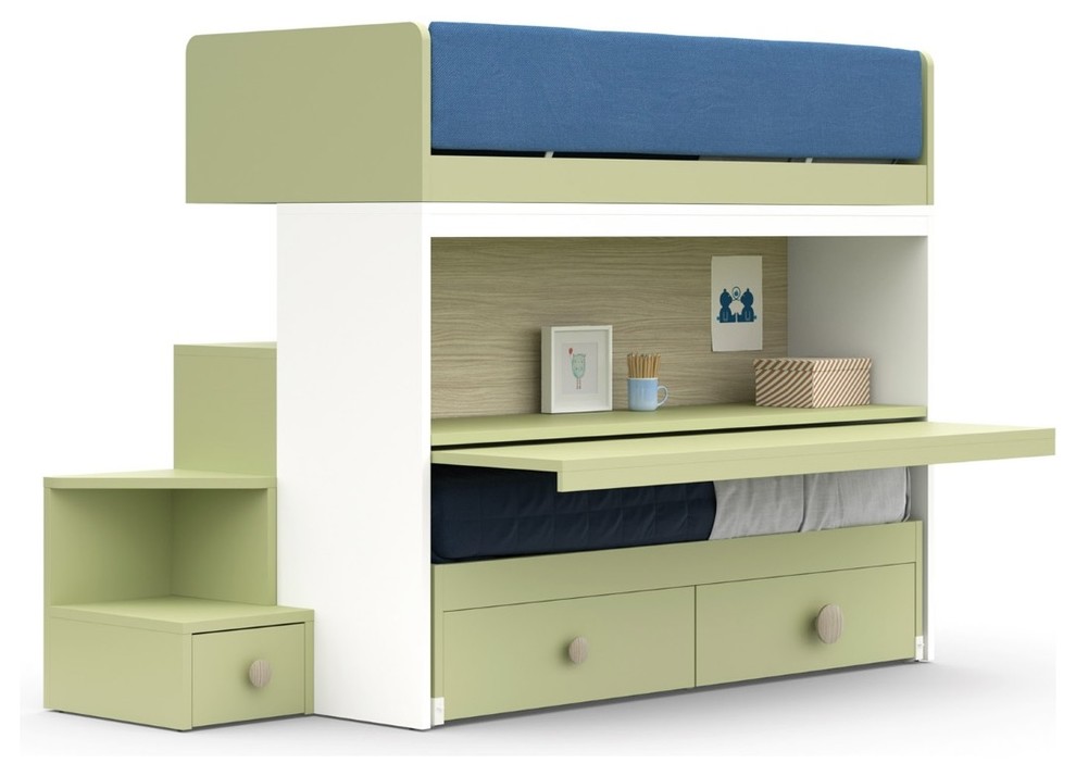 Réalisation d'une chambre neutre de 4 à 10 ans design de taille moyenne avec un bureau.