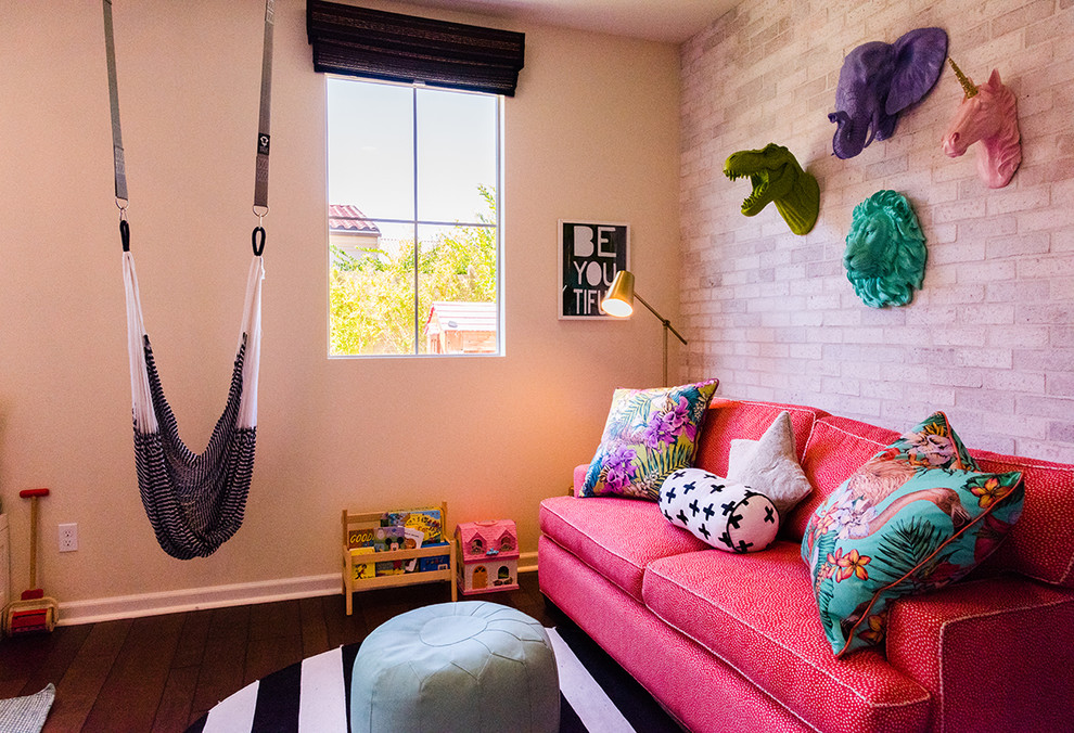 Kids' room - mid-sized contemporary gender-neutral medium tone wood floor and brown floor kids' room idea in Orange County