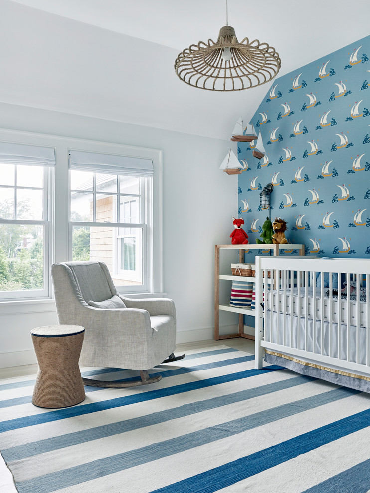 Kids' room - huge contemporary boy light wood floor kids' room idea in New York with white walls