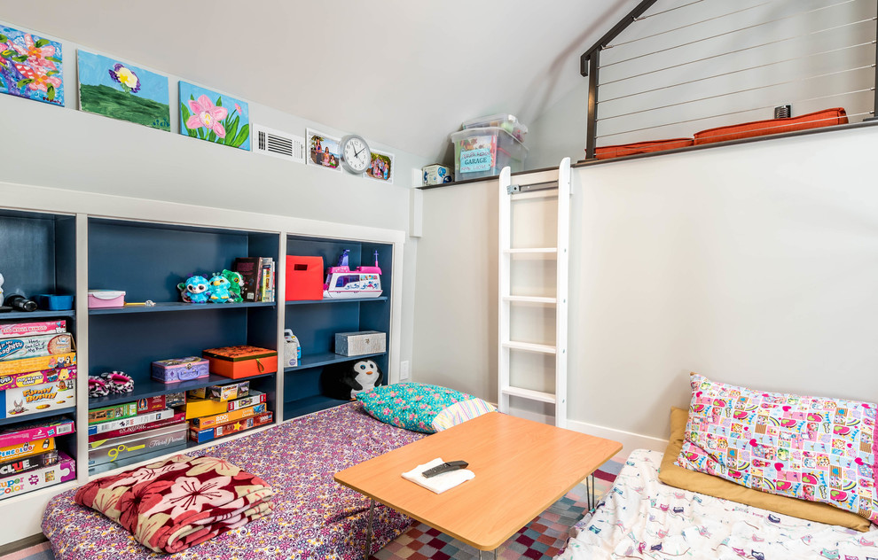 Contemporary kids' bedroom in San Francisco with grey walls.