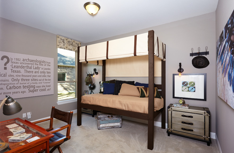 Kids' room - large transitional boy carpeted and beige floor kids' room idea in Dallas with beige walls