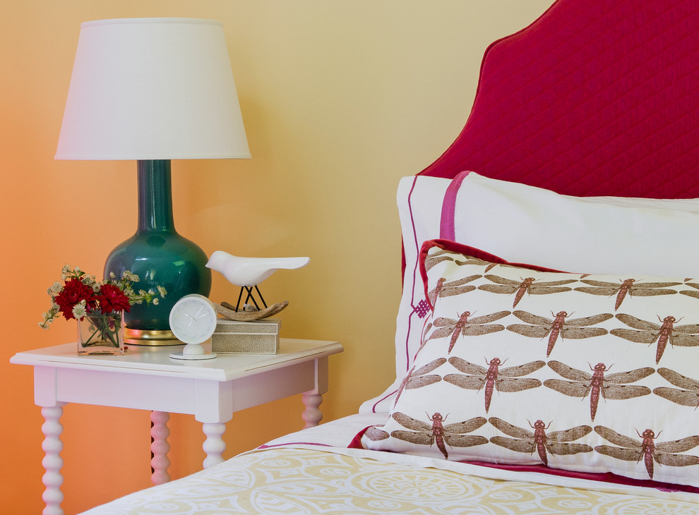 Inspiration for a mid-sized eclectic girl kids' room remodel in Boston with yellow walls
