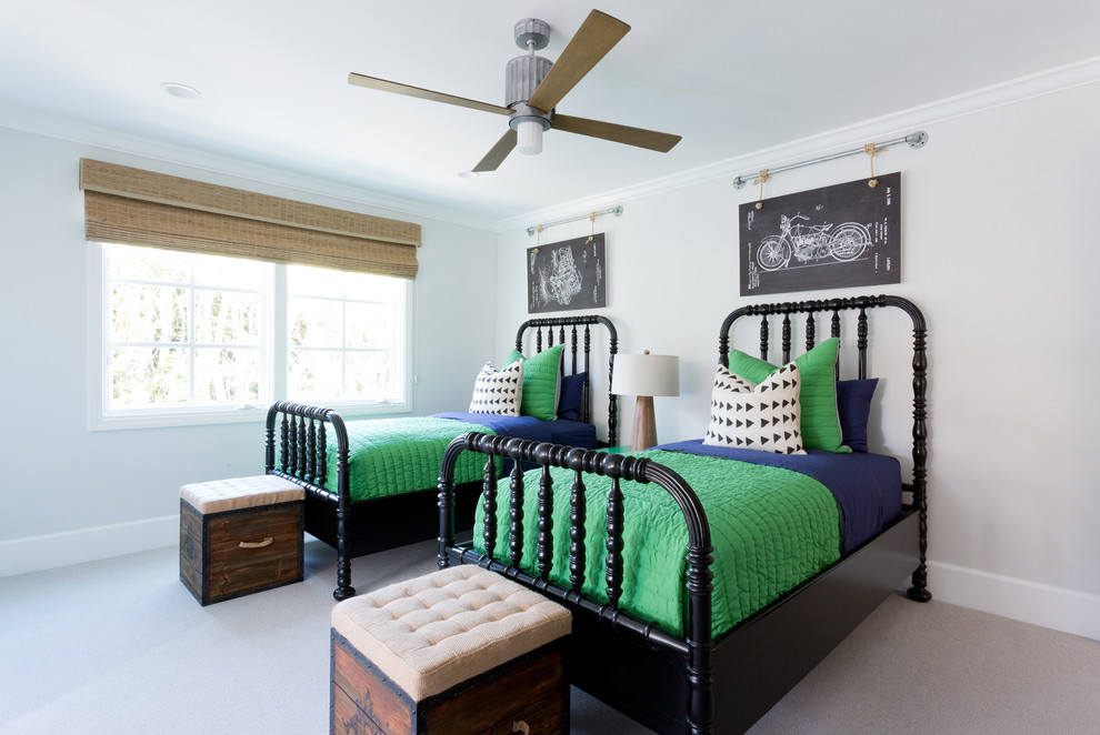 Kids' room - mid-sized eclectic boy carpeted kids' room idea in Orange County with white walls