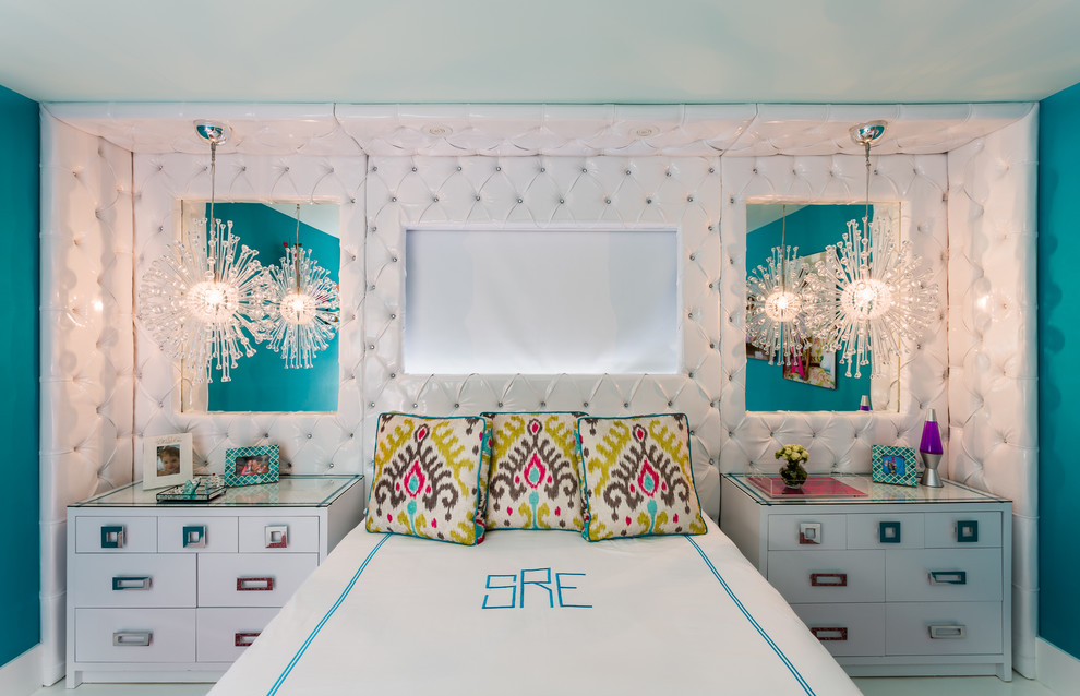 Large eclectic girl kids' room photo in Miami with blue walls