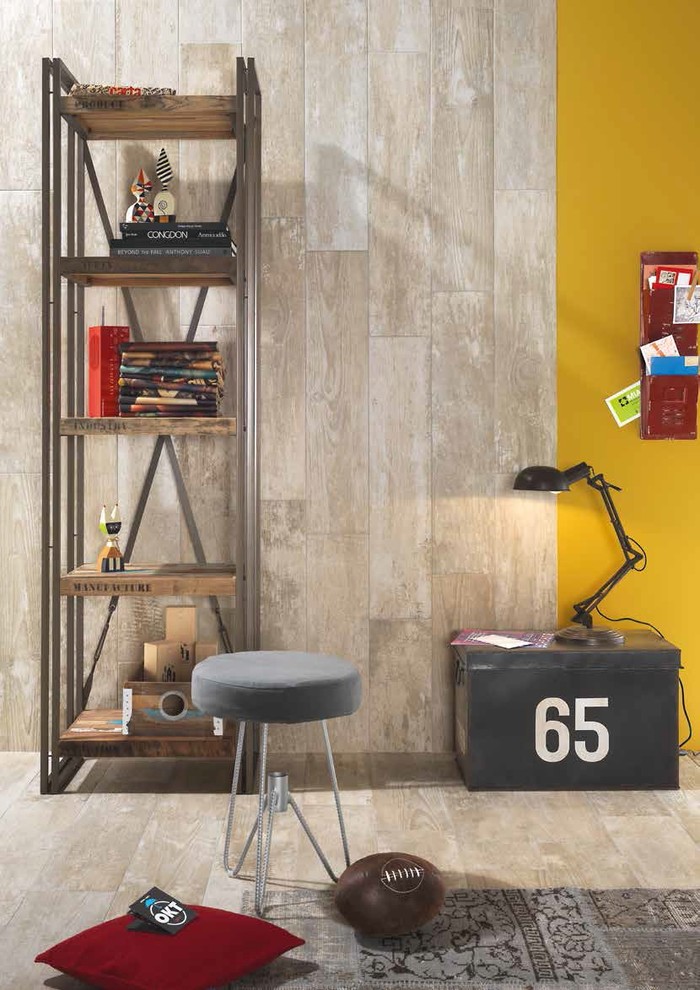 Inspiration for a rustic porcelain tile kids' room remodel in Chicago with multicolored walls