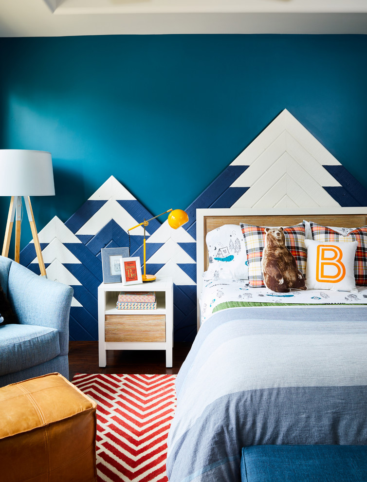 Foto de dormitorio infantil de 4 a 10 años, actual, pequeño, con paredes azules