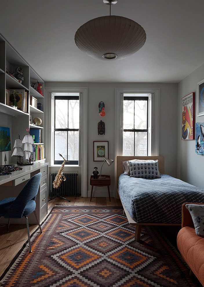 Inspiration for a transitional medium tone wood floor kids' room remodel in New York