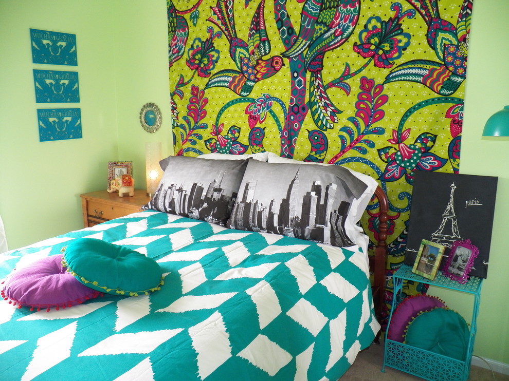 Eclectic girl kids' room photo in Chicago with green walls