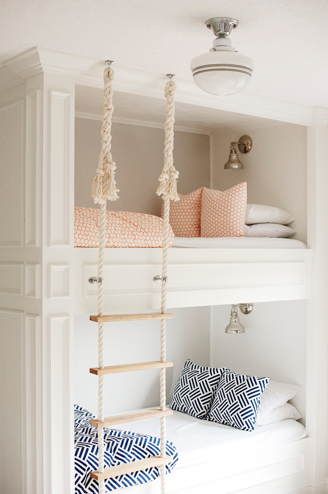 Mid-sized elegant gender-neutral carpeted kids' room photo in Portland with gray walls