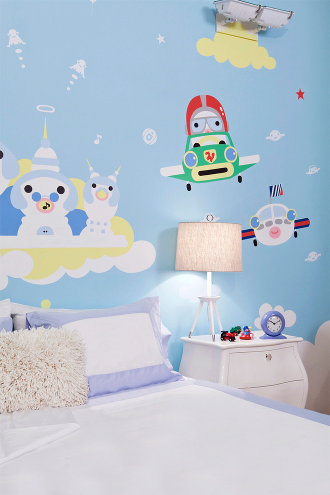 Kids' room - large contemporary gender-neutral kids' room idea in New York with multicolored walls