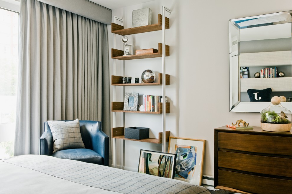 Exempel på ett modernt könsneutralt tonårsrum kombinerat med sovrum, med beige väggar