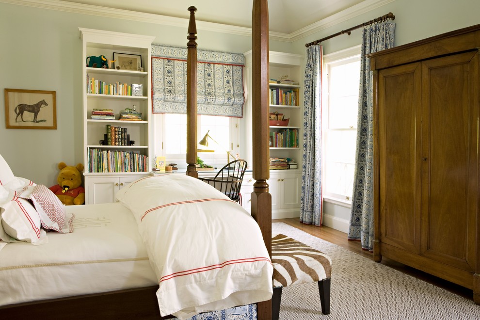 Example of a classic gender-neutral kids' room design in Los Angeles with gray walls