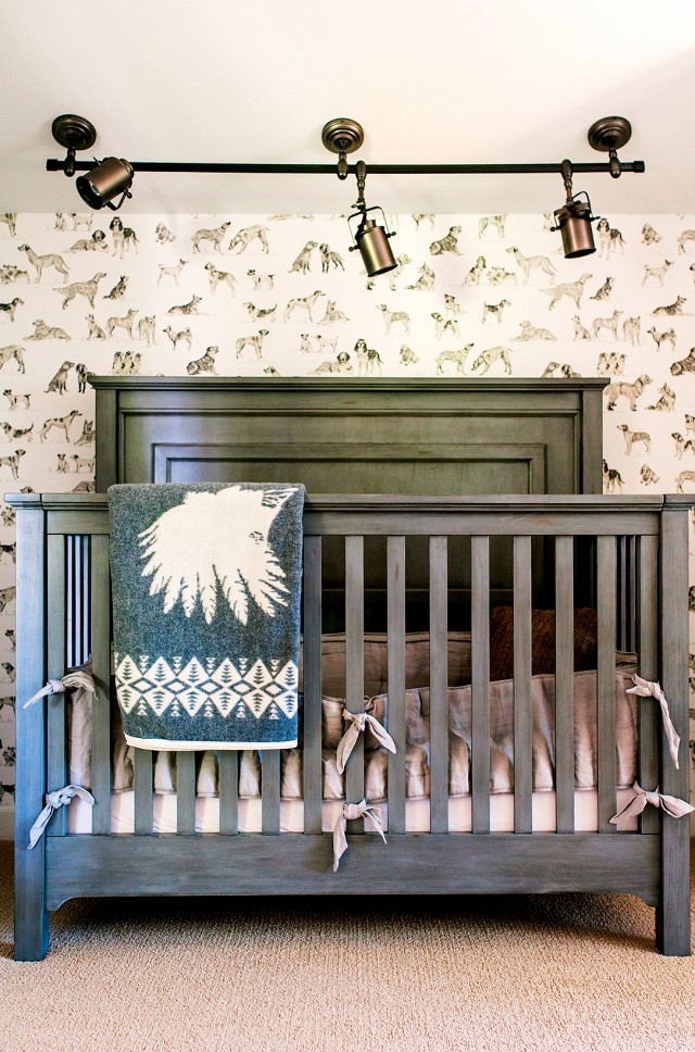 ポートランドにある中くらいなエクレクティックスタイルのおしゃれな赤ちゃん部屋 (カーペット敷き、男の子用) の写真