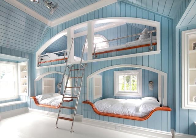 Idée de décoration pour une chambre d'enfant design avec un lit superposé.
