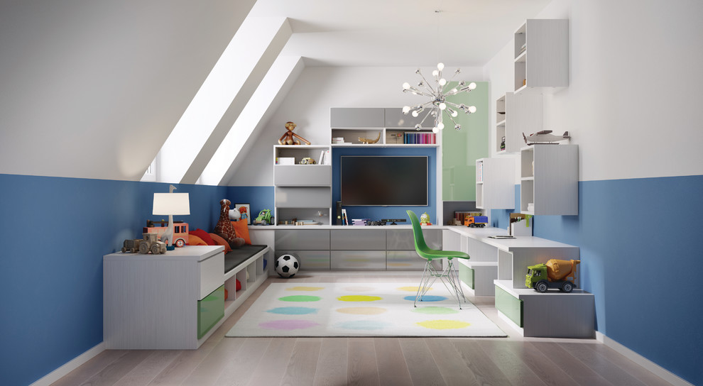 Imagen de dormitorio infantil de 4 a 10 años minimalista de tamaño medio