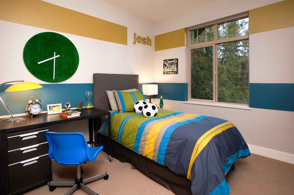 Design ideas for a contemporary kids' bedroom for boys in Vancouver.
