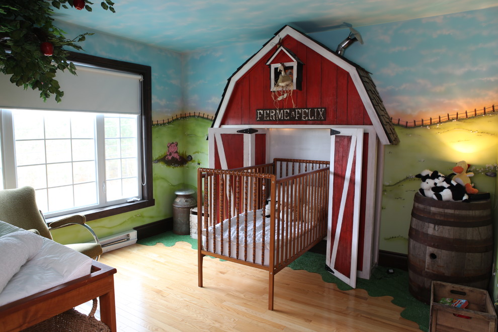 Kids' room - eclectic gender-neutral light wood floor kids' room idea in Other